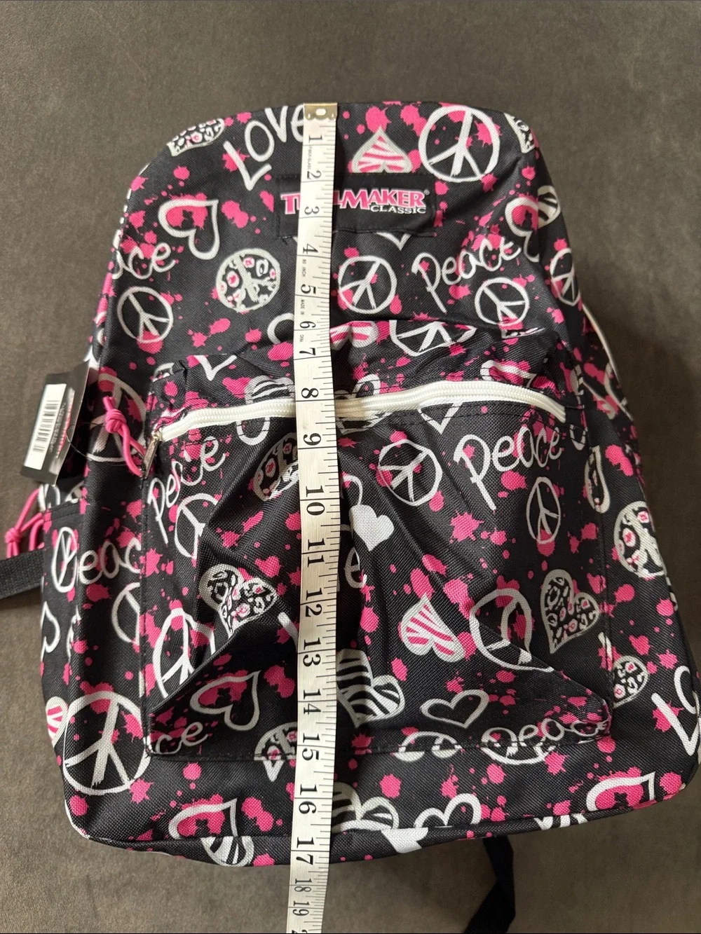 TrailMaker Classic Black Pink Peace & Love Backpack Padded Adjustable Straps NEW